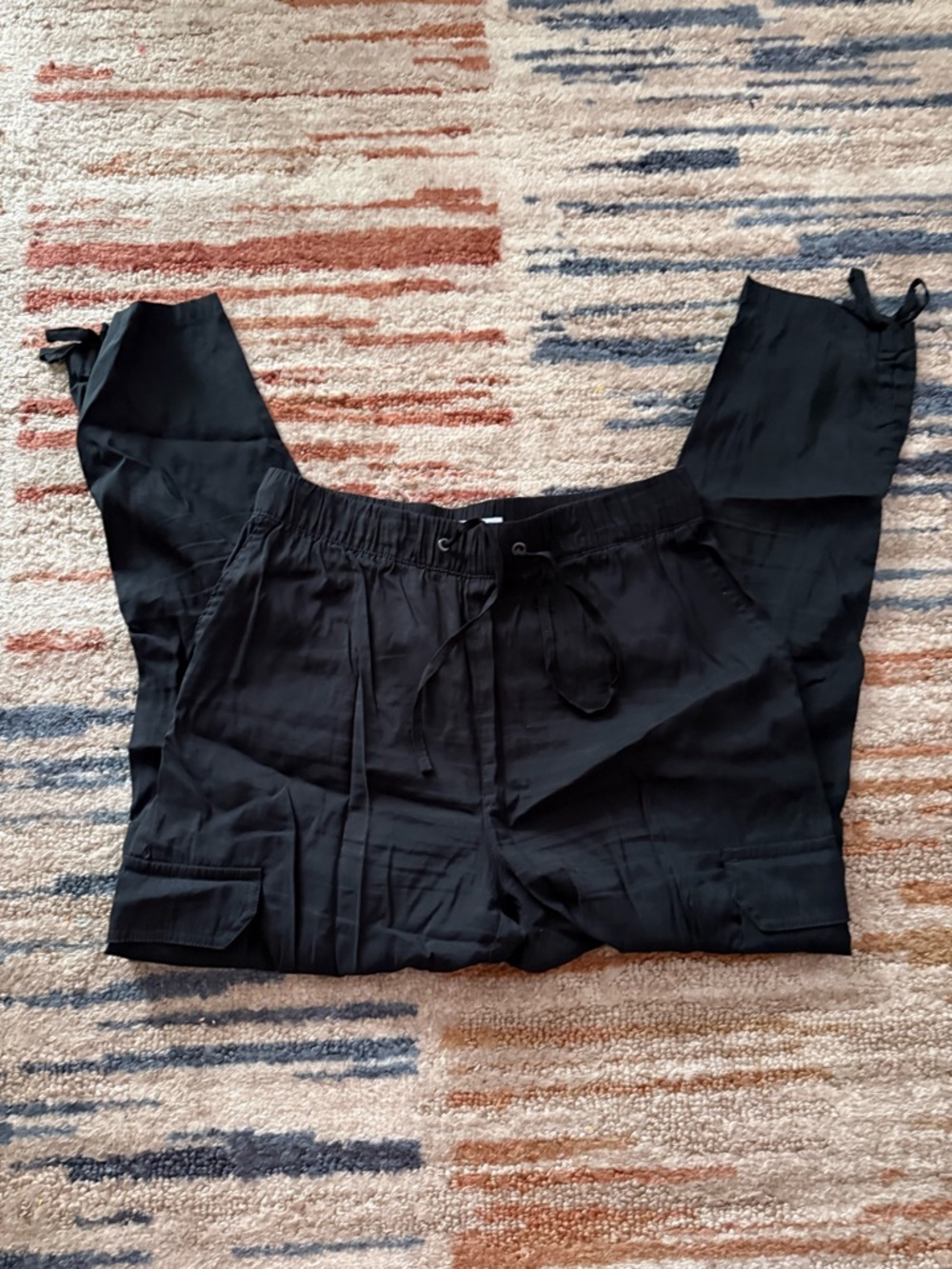 Black Cargo Drawstring Pants - Picture 3 of 3
